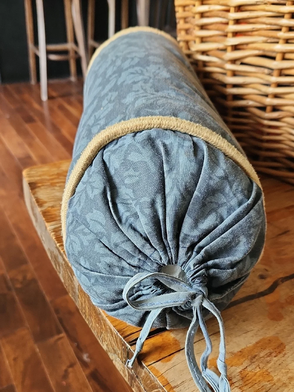 Fendi Bed & Bath Blue Tan Floral Bolster‎ Pillow  18